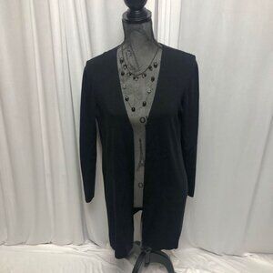 Pointelle Cardigan Womens Size Small Black Open Front Long Sweater Layering